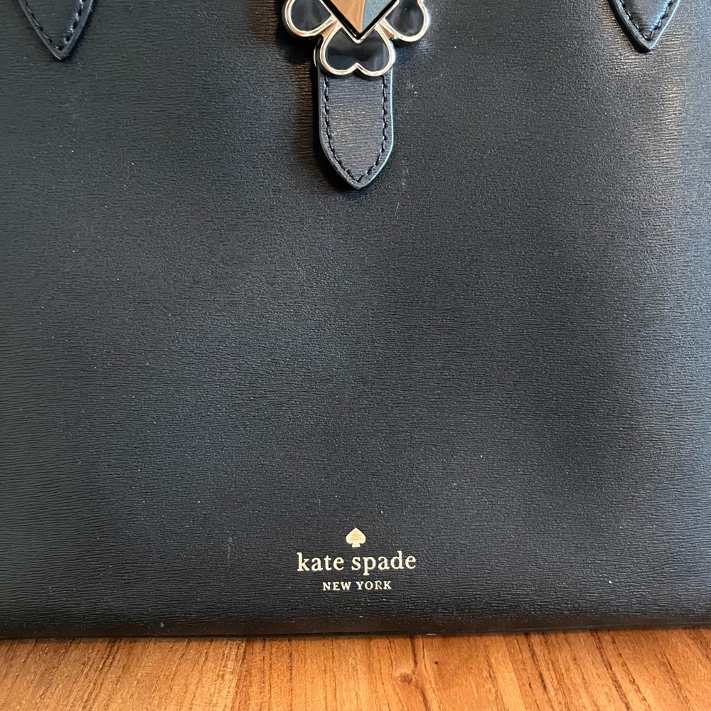 kate spade Black Kaci Tote with Pink Interior and Floral Clasp - Picture 8 of 8